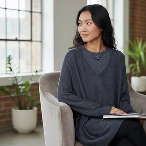 Lord & Taylor Womens XL Dark Gray V-Neck Long Sleeve Knit Sweater